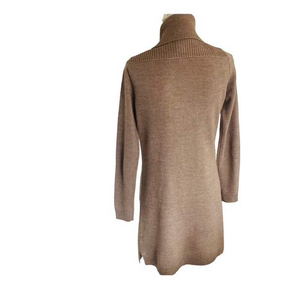 Ellen Tracy Cardigan Sweater M Long Length Tan Wool Blend Pockets Wide V Neck - Picture 2 of 16